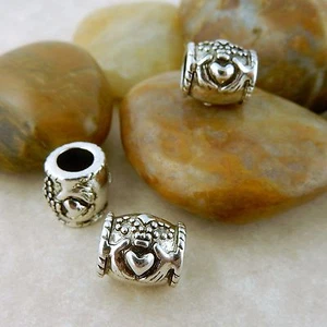 3 Antique Silver Plated Irish Claddagh euro style bead - Picture 1 of 1