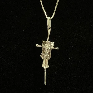 Collar Colgante Crucifijo Vintage Modernista Plata Esterlina Cara de Espinas de Jesús - Imagen 1 de 9