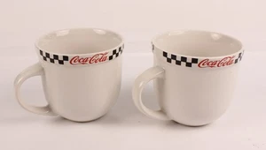 Coca-Cola Coffee Cups Red Black Checkered Gibson Mugs 2002 Lot of 2 - Picture 1 of 9