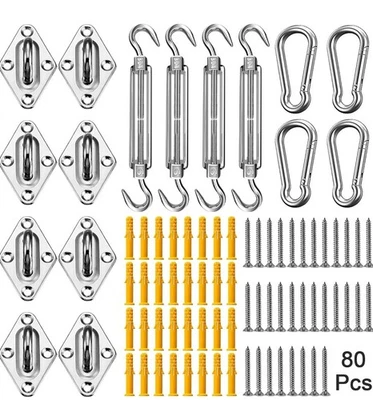 Duerer Sun Shade Sail Fixing Hardware Kit 80pcs Stainless Fixing  Accessory New - Image 1 of 4