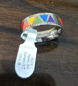 Brand New Stainless Steel Triangle Rainbow Colored Ring Size 8 - Picture 1 of 8