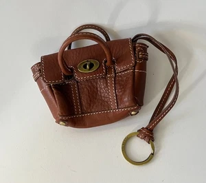 Mulberry Mini Leder Taschenanhänger Schlüsselanhänger hellbraun Micro Umhängetasche 9x7x3,5cm - Bild 1 von 5