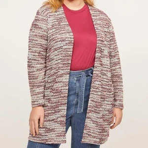 Lane Bryant Textured Open Weave Cranberry Long Open Front Cardigan Size 18/20 - Picture 1 of 6