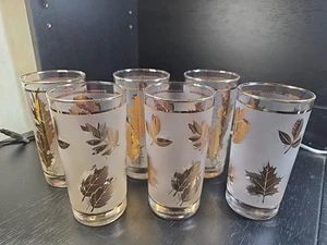 Vintage Gold Leaves Tumblers Golden Foliage By Libbey Set Of 6 - Picture 1 of 10