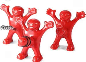 Sacacorchos y abridor de botellas de cerveza novedad tapón de vino Happy Red Man divertido 3 piezas usado en excelente estado - Imagen 1 de 14