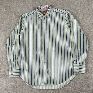 Robert Graham Shirt Mens Large Green Striped Long Sleeve Button Up Flip Cuff - Picture 1 of 11