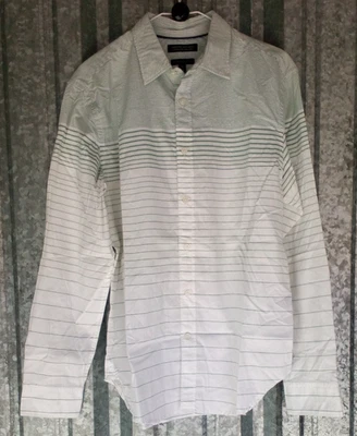Banana Republic Shirt Mens M Camden Fit Custom 078 Wash White Green Stripes New - Image 1 of 4