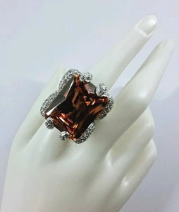 Anello in argento 925 rodiato con cristallo arancione zirconia cubica citrino - Imagen 1 de 8