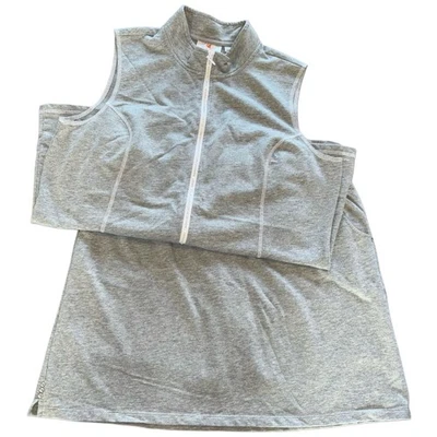 Colete Quacker Factory e Skort 2 peças tamanho grande cinza strass bolsos com zíper completo - Imagem 1 de 4