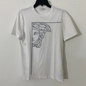 Gianni Versace Collection Men’s Shirt White Silver Glitter Graphic Print S/S - Picture 1 of 7