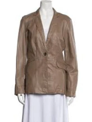 Blazer de cuero beige Neiman Marcus, talla mediana Foto 1 de 4