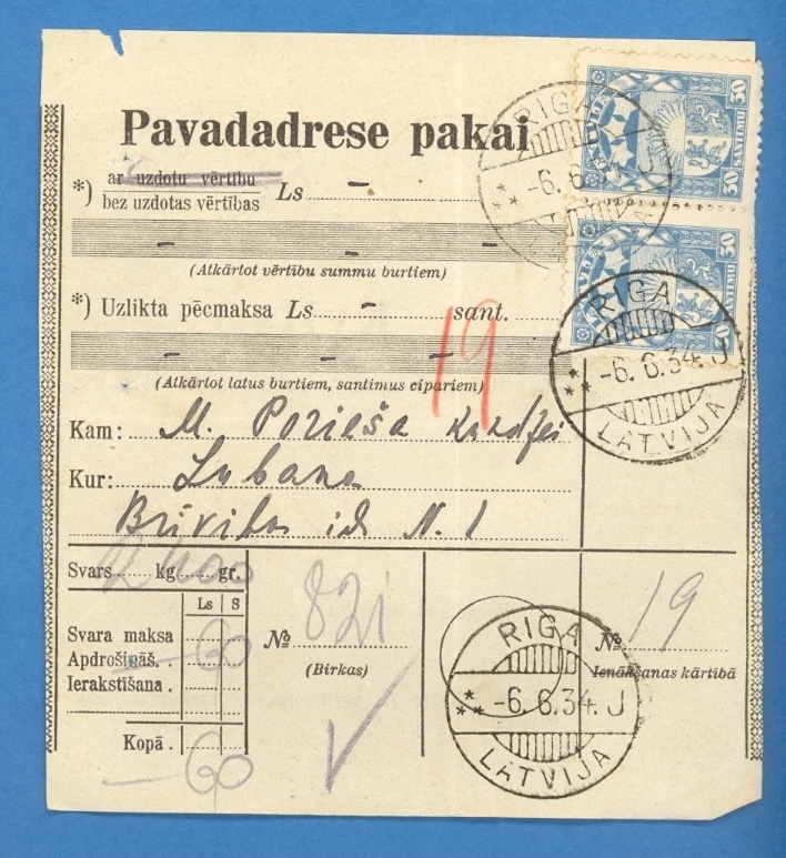 LETONIA 1934 PAQUETE POSTAL PORTADA CANCELAR RIGA A LUBANA 1046 Foto 1 de 2