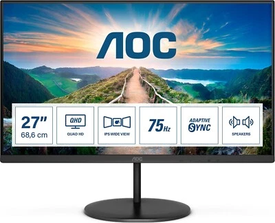 AOC Q27V4EA 68,6 cm (27 Zoll) LED-Monitor QHD IPS Panel 4ms Flicker Free NEU - Bild 1 von 4