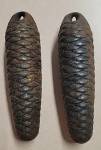 Pair of Antique Cast Iron Pinecone Cuckoo Clock Weights 7", ~1200g Each #1 - Picture 1 of 6