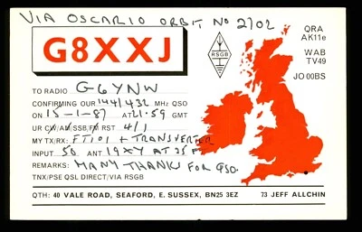 QSL Card Radio UK G8XXJ 1987 Seaford East Sussex ≠ W996 - Image 1 of 2