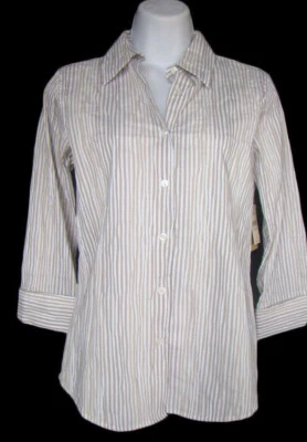 COLDWATER CREEK XS 码米色和白色条纹褶皱衬衫全新带标签 69 美元 — 第 1/3 张图片