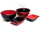 Sushi Plates and Dipping Bowls 4pc Ceramic Red  & Black From World Market D-093