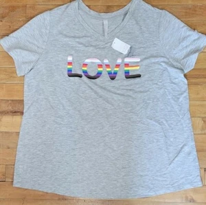 Sleep by Cacique LOVE Regenbogenmuster grau Schlaf Pyjama Oberteil T-Shirt neu Gr. 14/16 - Bild 1 von 8