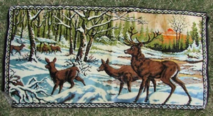 Winter Woodland Deer Tapestry Rug or Wall Hanging Italy Made 40x19 Vintage 60s - Picture 1 of 7