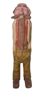 9.5” Carved Wood Man Folk Art English Handlebar Mustache Long Beard 1987 - Picture 1 of 10