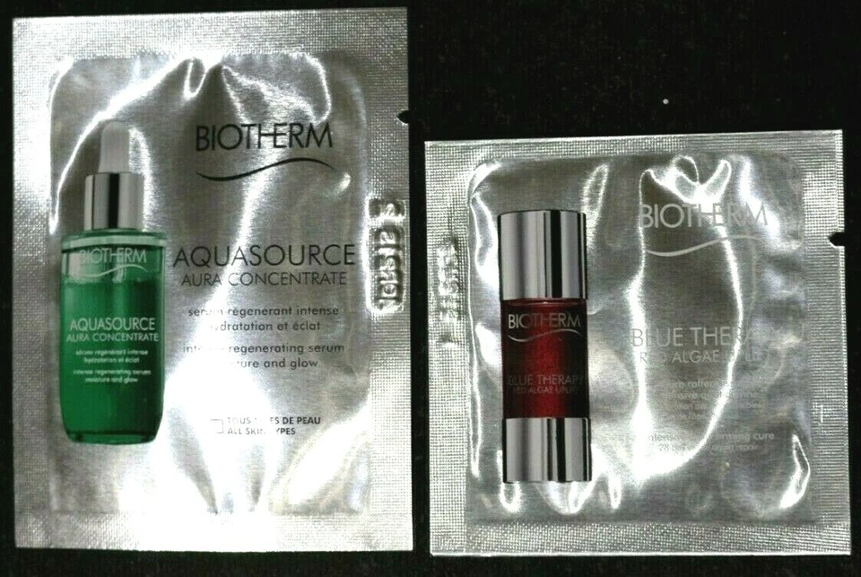 2 Biotherm: Aquasource Aura Concentrate &  Blue Therapy Red Algae Unlift. Sample Foto 1 de 4