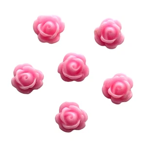 50 Beads Pink Roses Rose Blooms Flowers 9x7mm Flat Bottom Flatback Resin - Picture 1 of 2