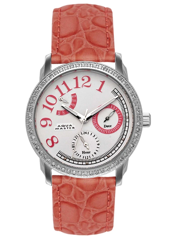 Aqua Master Women's White Dial Pink Leather Band .24ct. Diamonds Watch W#117 - Image 1 of 1
