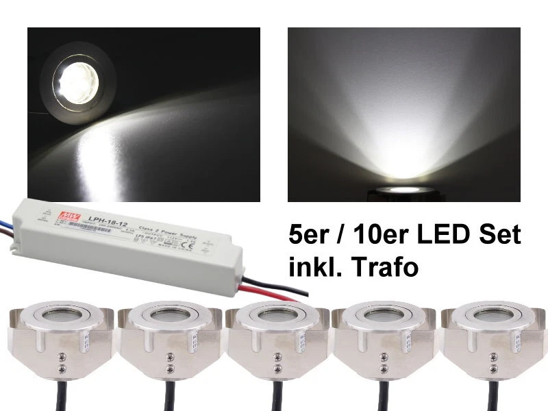 5er/10er Set Edelstahl LED Bodeneinbaustrahler inkl. Trafo wasserdicht kaltweiss - Bild 1 von 4