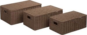 Honey-Can-Do 3-Piece Paper Rope Cord Basket Set, Taupe STO-03557 Brown