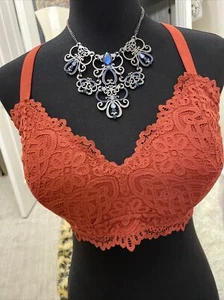 Auden Womens Lace Longline Bralette Rust Sz 1X Cross Back Straps Bra - Picture 1 of 15