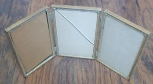 Vintage Tri-fold Triptych Gold Tone Brass Picture Frame  5" x 7" 1950s 60s - Picture 1 of 5