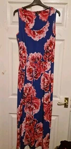 Size 12P M&S Collection Sleeveless Blue Mix Pink Floral Summer Maxi Long Dress - Picture 1 of 2