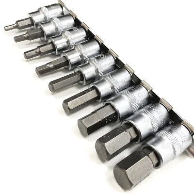 9pc AF Imperial SAE Allen Key male HEX Bit Sockets on rail HEX Bit Socket Set