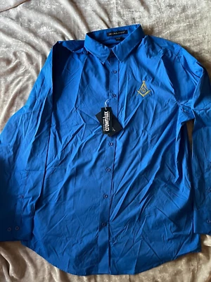 Lg Blue Master Mason Button Down Dress Shirt Wicking Stretch Long Sleeve NEW! - Image 1 of 3