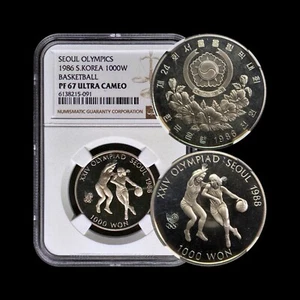 KOREA. 1986, 1000 Won - NGC PF67 - Seoul Olympics, Basketball, ROK - Picture 1 of 5