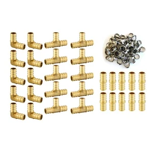 EFIELD 130PCS 1/2" PEX Barb Crimp Brass Fitting Tee Elbow Coupler &Cinch Clamp - Picture 1 of 10