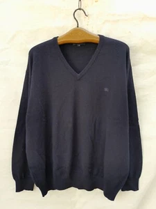 Burberry London Sweater Mens XXL Blue Wool V Neck Embroidered Logo Made in Spain - Picture 1 of 10