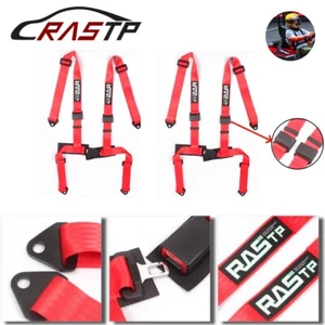 For Racing Car UTV ATV Go-Kart 2Pcs 4 Point Buckle Seat Belt Racing Harness Red - Picture 1 of 9