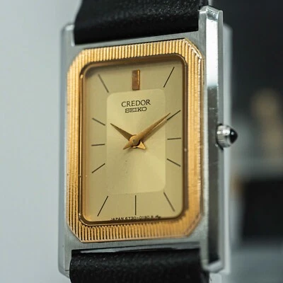 *NEAR MINT* Vintage SEIKO CREDOR 6730-5100 Quartz 14K Bezel Tank Gold Dial Women - image 1 of 4