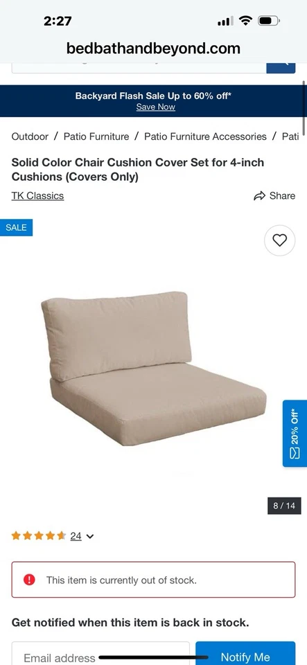 Solid Color Chair Cushion Cover Set For 4-inch Cushions (Covers Only) - Image 1 of 3