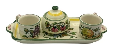 Juego de té de cerámica italiana pintada a mano Deruta tazas pequeñas, azúcar, bandeja Foto 1 de 4