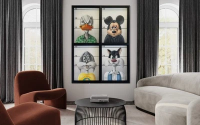 Lienzo original Most Wanted Toons - arte pop sospechosos de dibujos animados audaz (pieza única) Foto 1 de 4