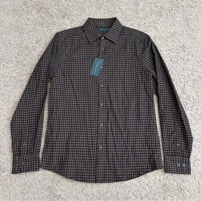 Perry Ellis The Untucked Shirt Brown Navy Plaid Soft Brushed Button Up Mens S - Image 1 of 4