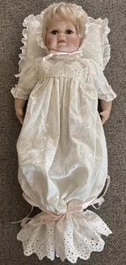 Vintage Bisque porcellana/panno 14" bionda bambola vestiti battesimo - Foto 1 di 15