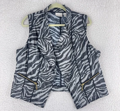 Chico's Jacket Womens Large Gray Animal Print Sleeveless Open Front Casual - Image 1 of 4