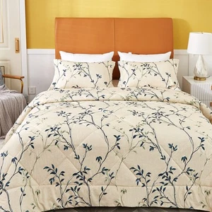 Teal Leaves Bettdecken-Set Queen Size, 3-teilig Ganzjahres botanisch bedruckt Mi... - Bild 1 von 7