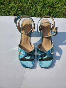 Betsey Johnson klobige Kristall-Absätze schöne Riemchensandalen blau Größe 11 - Bild 1 von 12