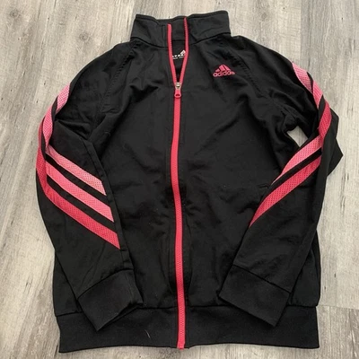 Adidas Track Jacket Womens Medium Black Full Zip 3-Stripe Pink Ombre Logo Retro - Image 1 of 4