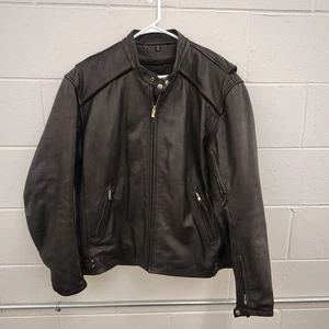 POWER TRIP GENUINE LEATHER MOTORCYCLE JACKET BLACK REMOVABLE LINER SIZE XL VTG - Picture 1 of 16