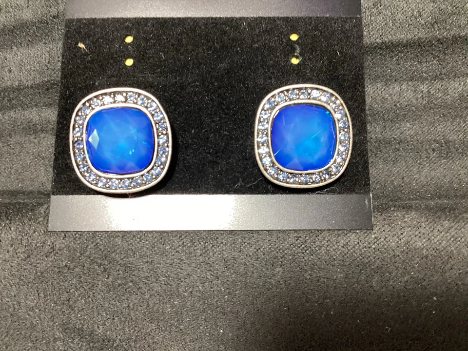 Givenchy Earrings Blue Crystal Studs Pierced Silver Tone Rhinestones  - Image 1 of 4